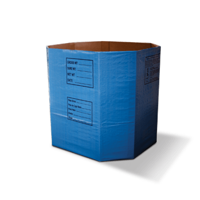 A large blue six sided ComboPac corrugated container.
