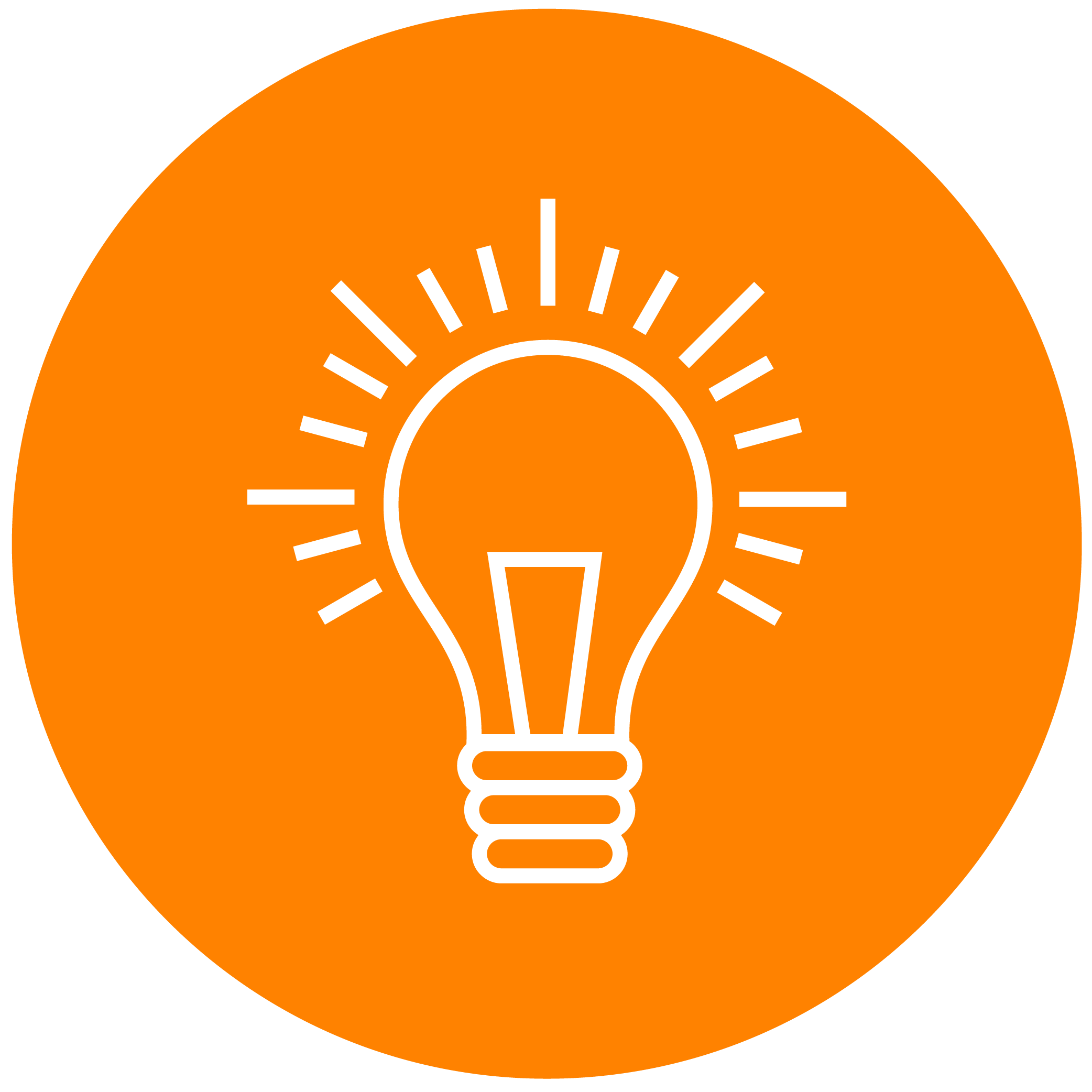 White lightbulb icon on orange background
