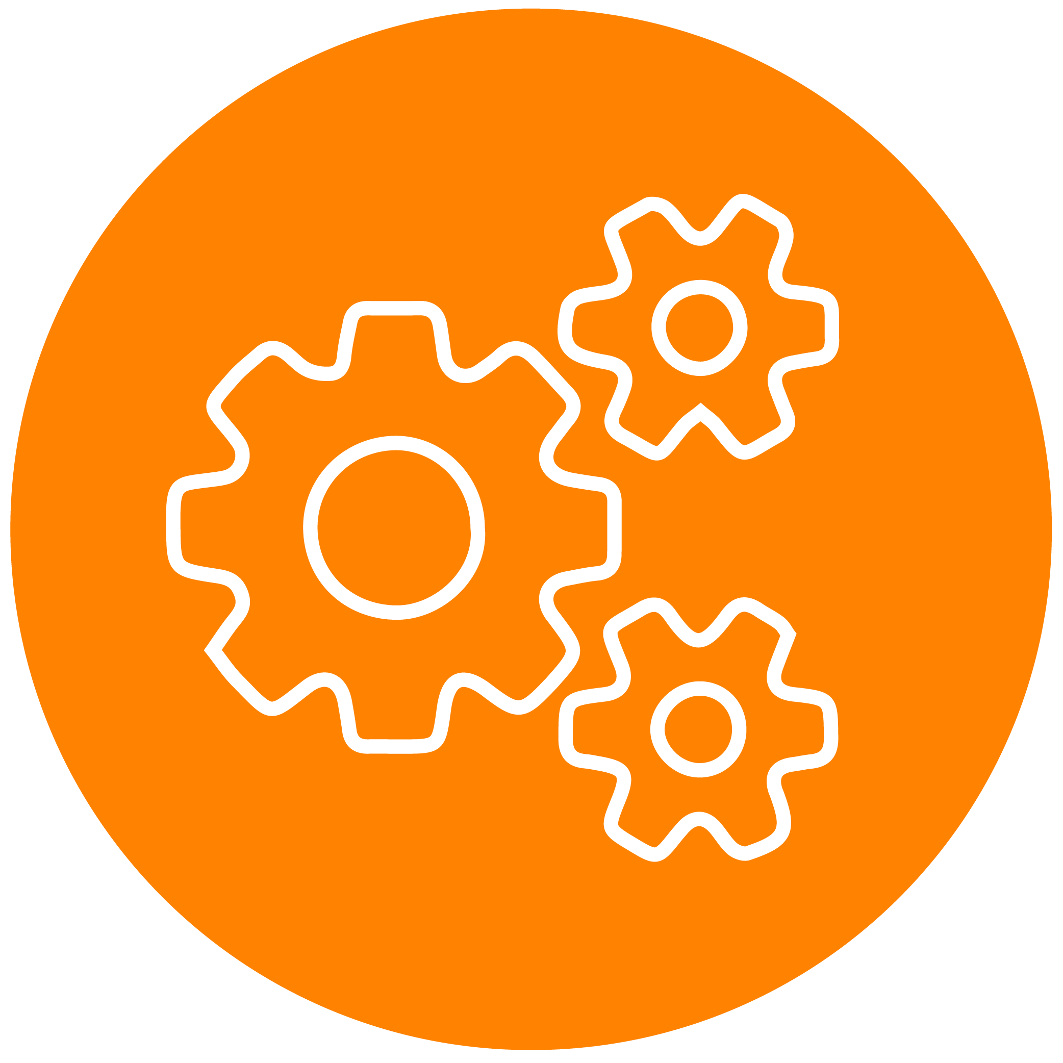 White gears icon on orange background