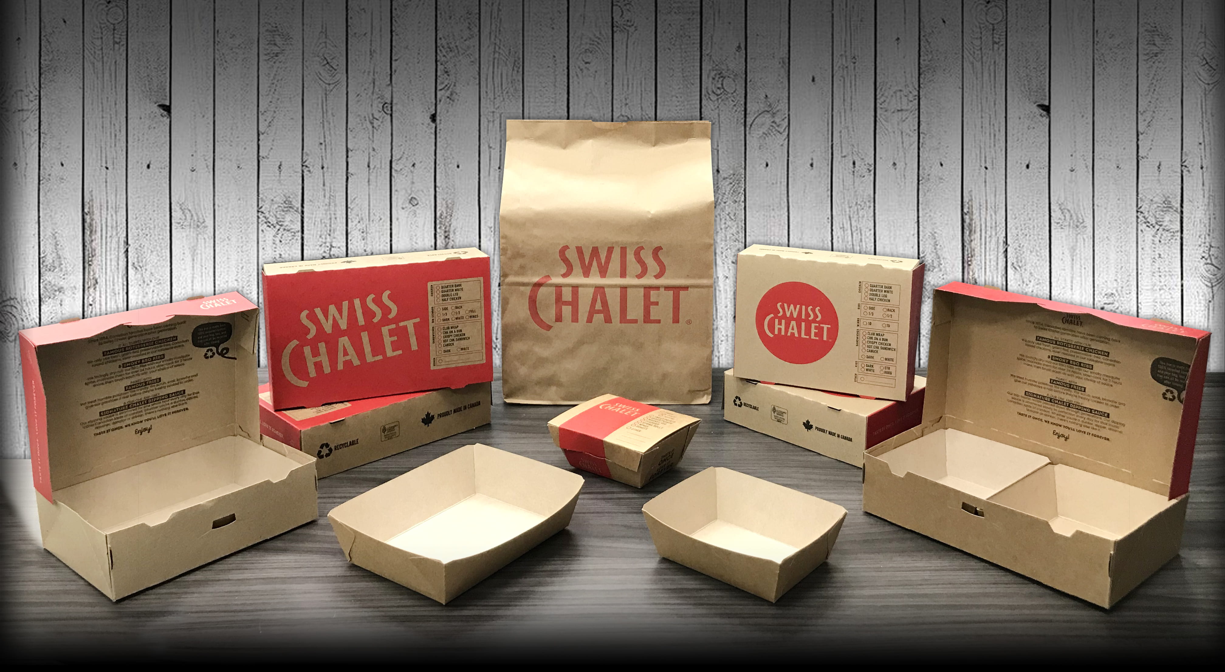 Swiss Chalet recyclable paperboard
