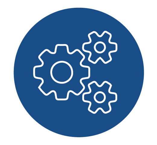 Parts & Service Icon: Install Start-up Dark Blue Circle
