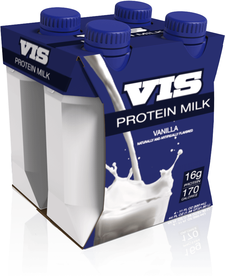 A rendering of VIS Protein Milk folding carton packaging for Flexibles.
