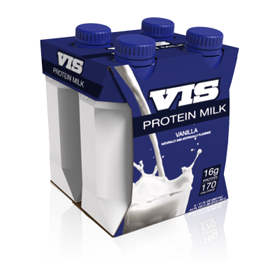 Uma renderização da embalagem de caixa dobrável VIS Protein Milk para flexíveis.
