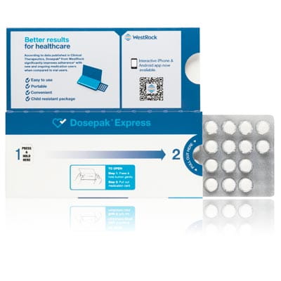 Un paquete de solución de adherencia Dosepak Express.