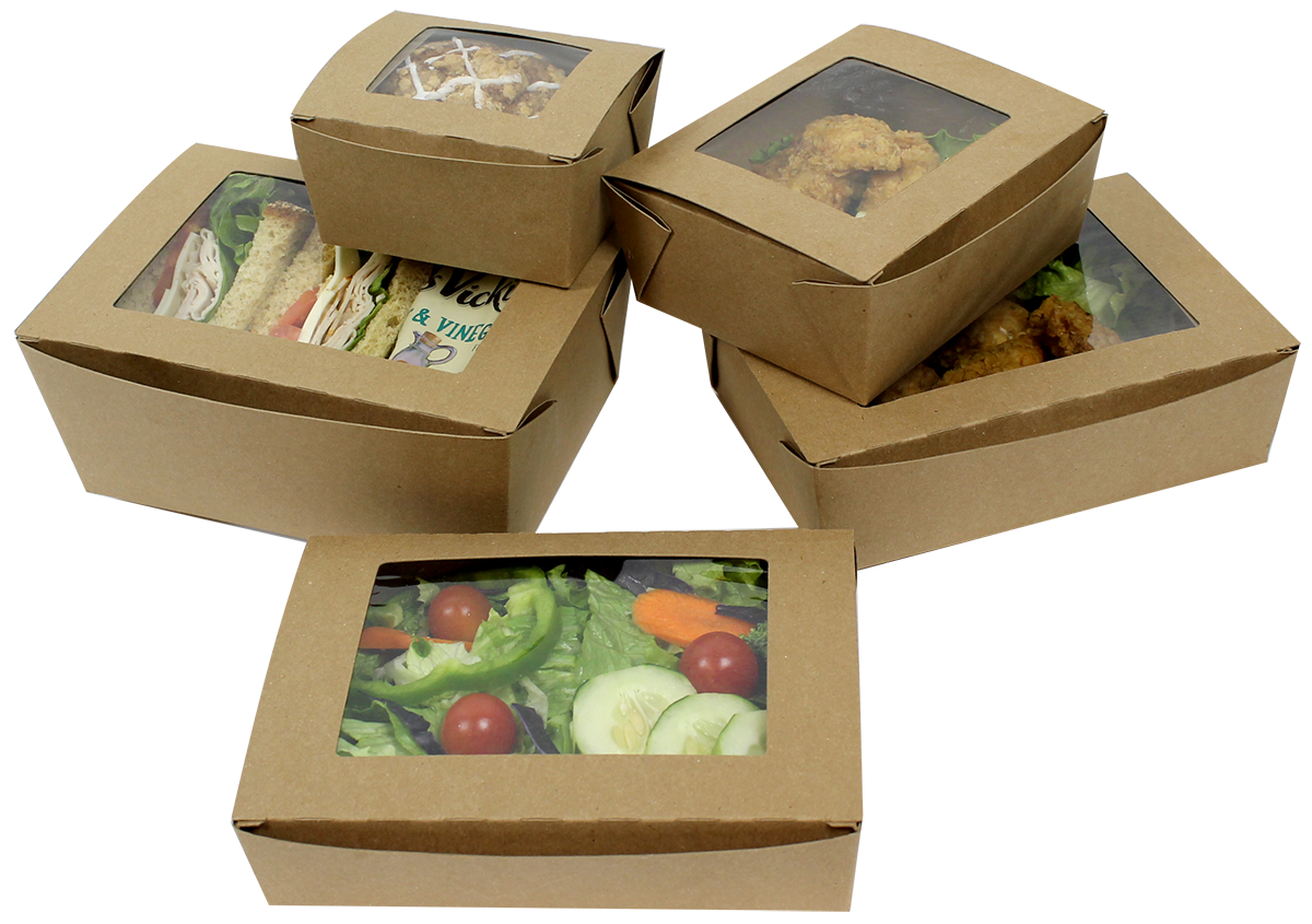 Disposable food containers with window frame