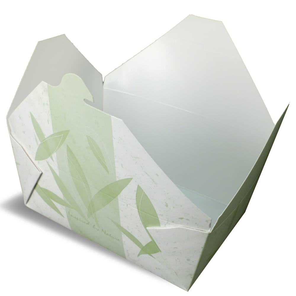 A white rendering of Bio-Pak Inspired by Nature folding carton container.