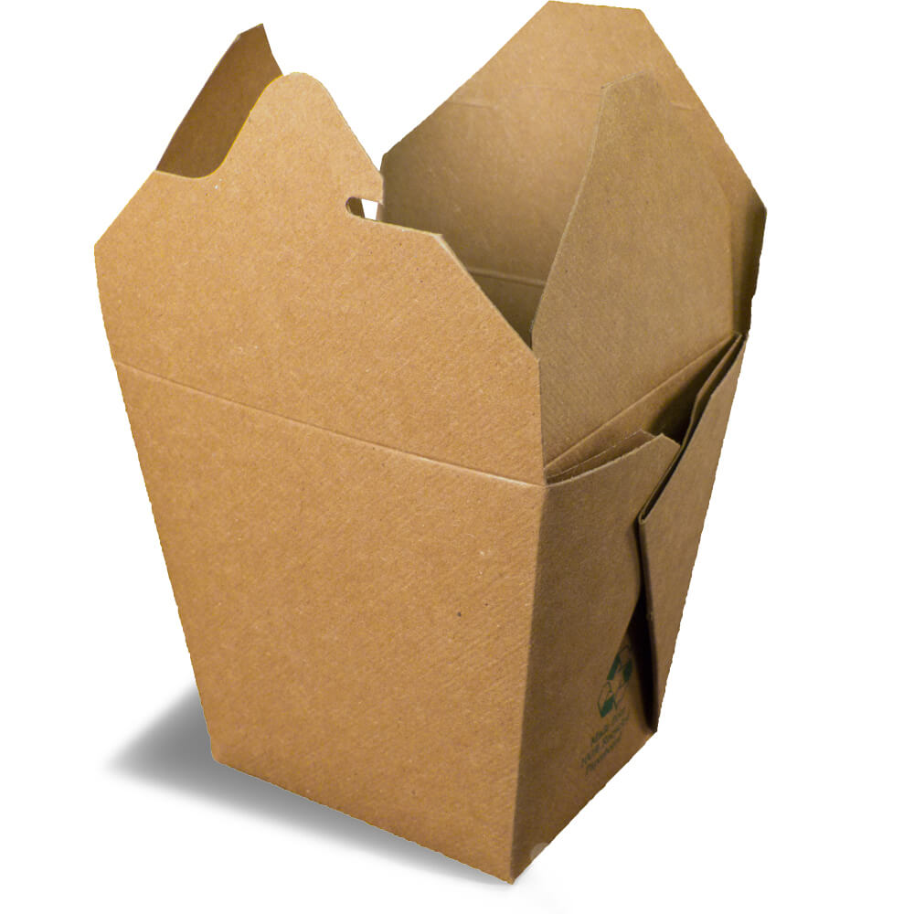 A rendering of an open Fold-Pak Earth folding carton container.