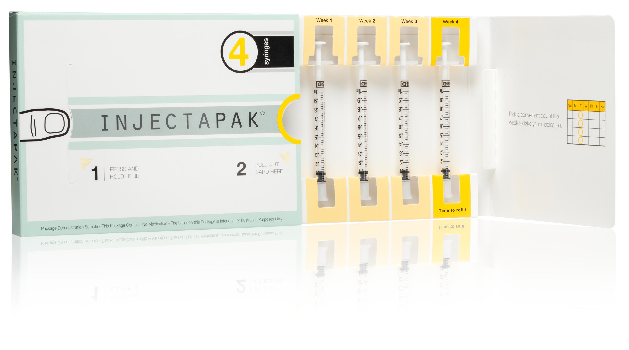 A white and yellow InjectaPak adherence solution.