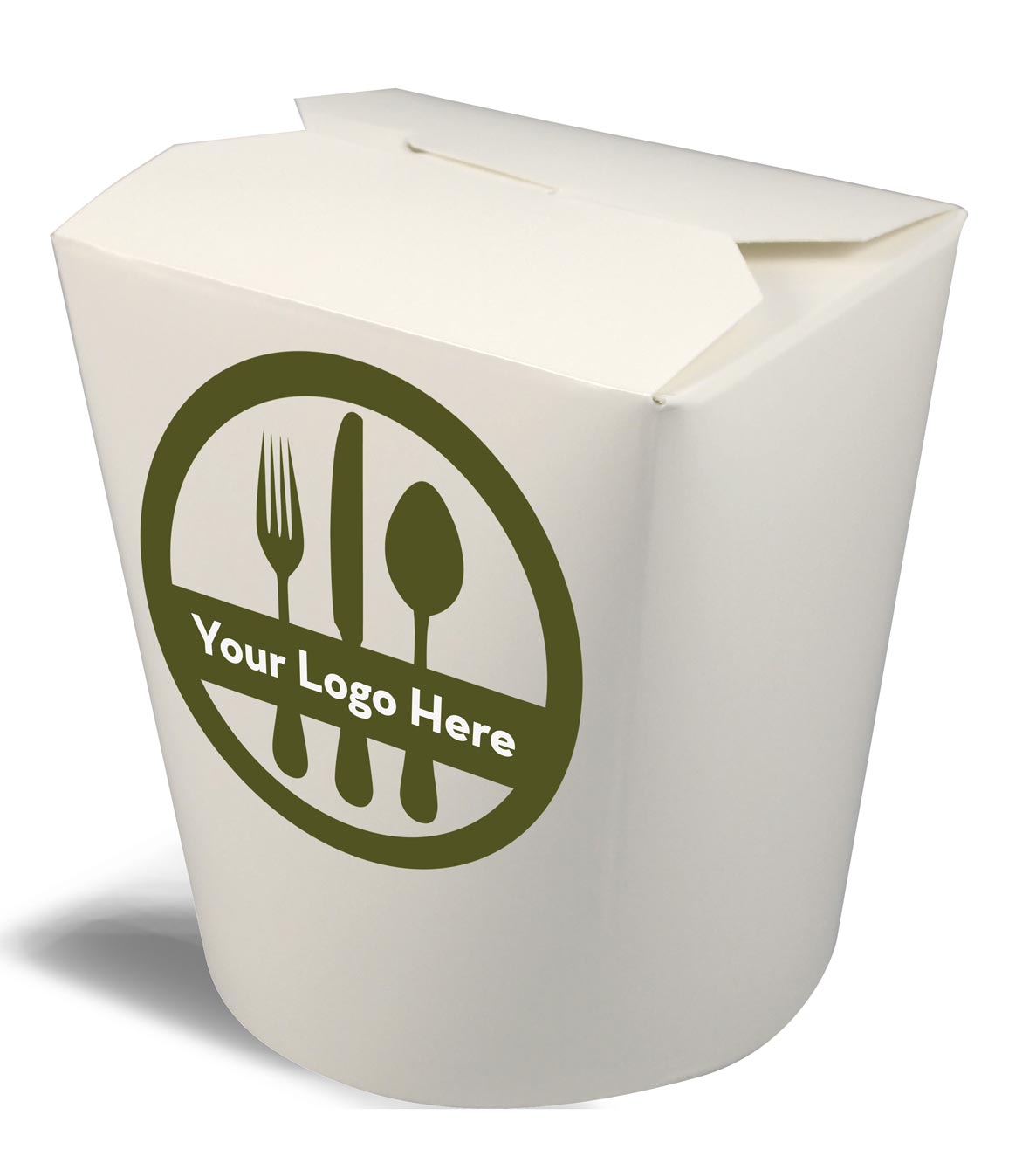 Uma caixa dobrável SmartServ branca com logotipo impresso na lateral.