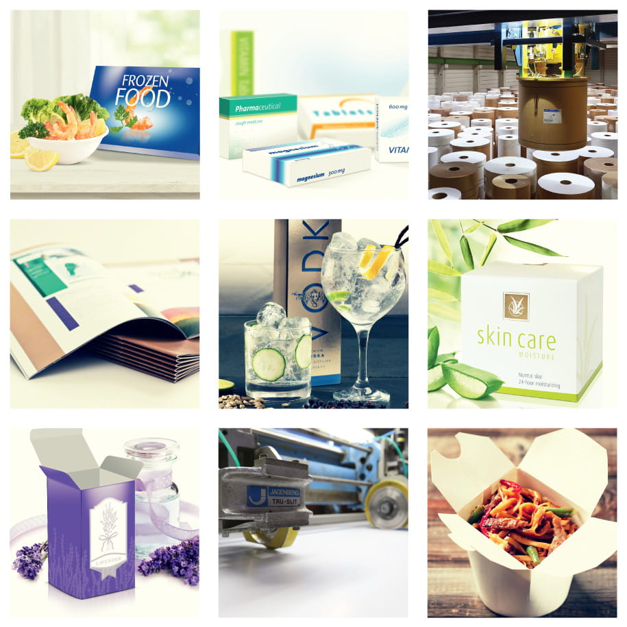 Collage of WestRock EMEA paperboard packaging and production