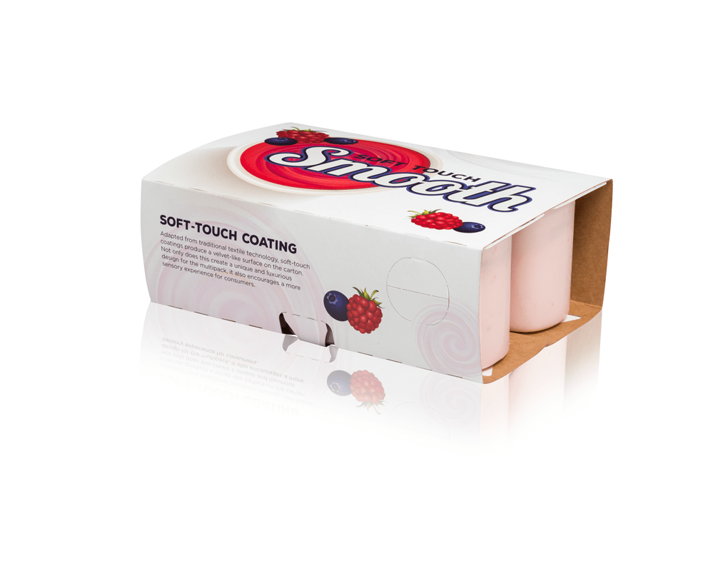 A white and red folding carton for cups.