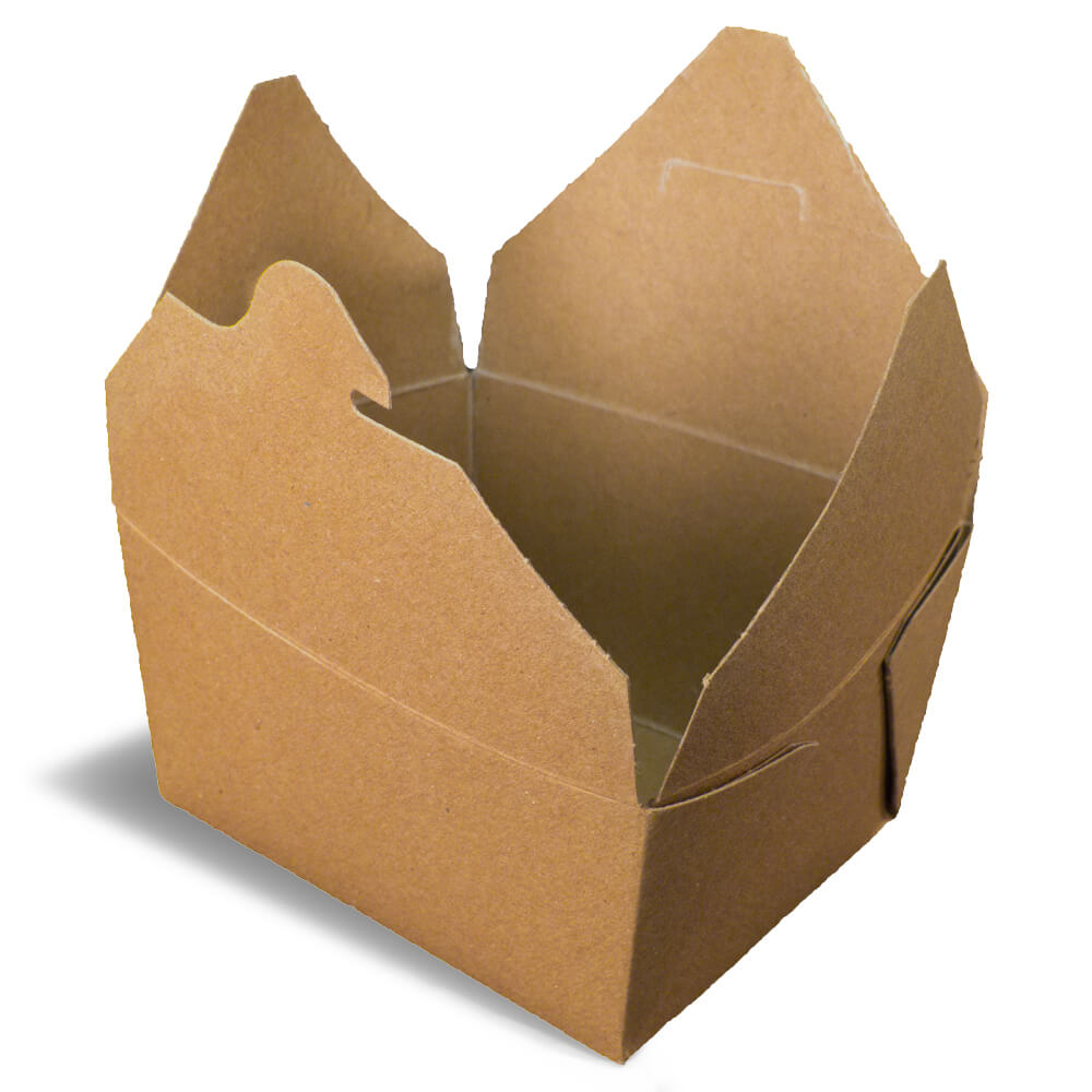 A brown rendering of an open Bio-Plus Terra II folding carton container.